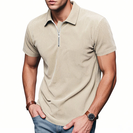 Herren Kurzarm Poloshirt mit Reißverschluss und strukturiertem Design EB
