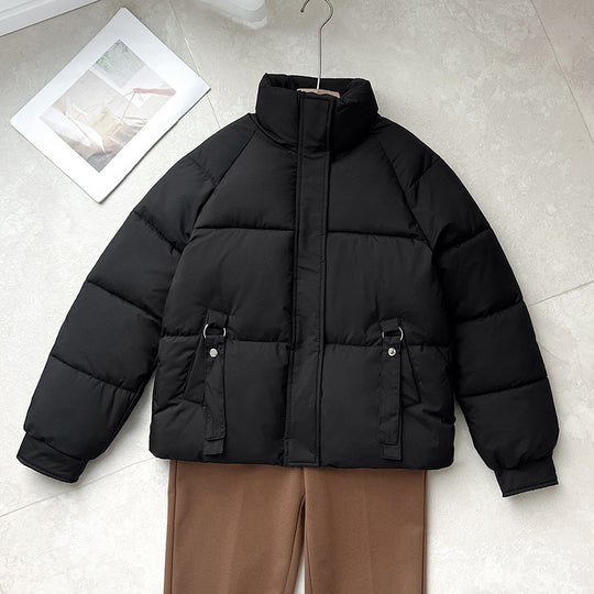 Damen nan kurze gesteppte Pufferjacke mit hohem Stehkragen, verdeckter Frontblende und D‑Ring Taschenapplikation EB