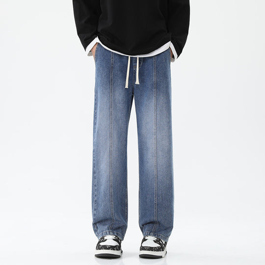 Damen weite Denim-Hose mit verstellbarem Bund und modernem Schnitt EB