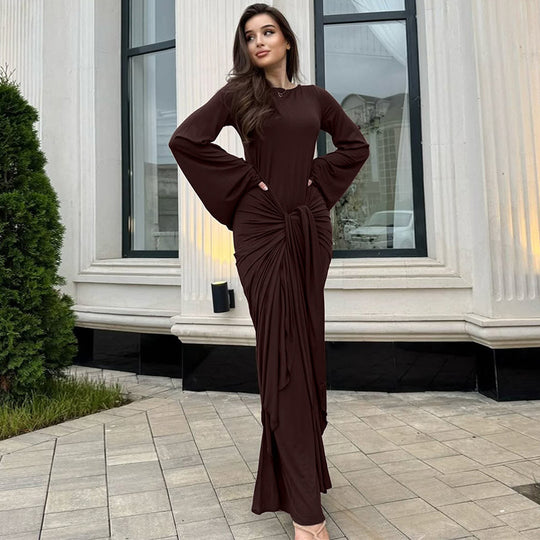 Damen Elegantes Maxikleid mit geschwungenem Saum und lässigen Fledermausärmeln EB