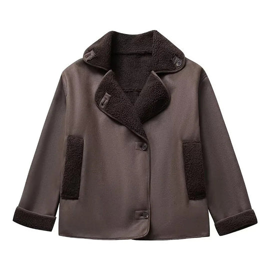 Damen Kunstlederjacke mit Teddyfutter EB