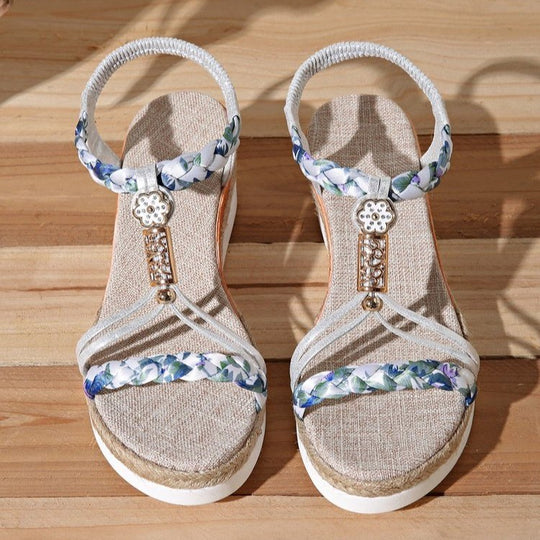 Damen Wedge-Sandaletten mit floralen Verzierungen und komfortablem Fußbett EB