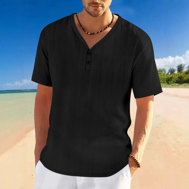 Herren lässiges Kurzarm-Henley-Shirt mit strukturierter Oberfläche EB
