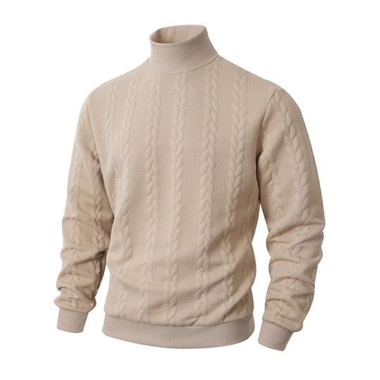 Herren Rollkragenpullover mit Zopfstrickmuster und gerippten Bündchen EB