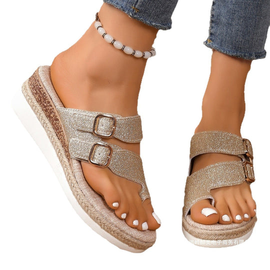 Damen bequeme Wedge-Sandalen mit modischen Riemchen und flexiblem Fußbett EB