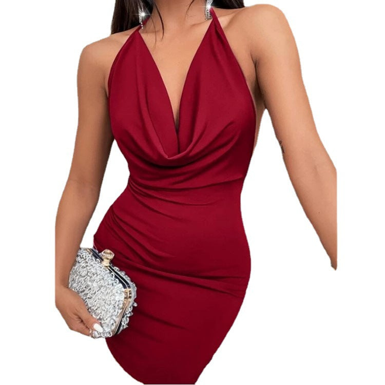 Damen Minikleid mit tiefem V-Ausschnitt und figurbetontem Schnitt EB
