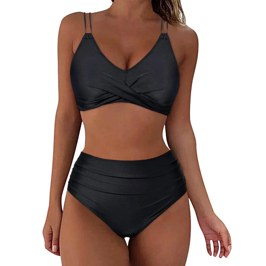 Damen Hochgeschnittenes Bikini-Set mit elegantem Wickeldesign EB