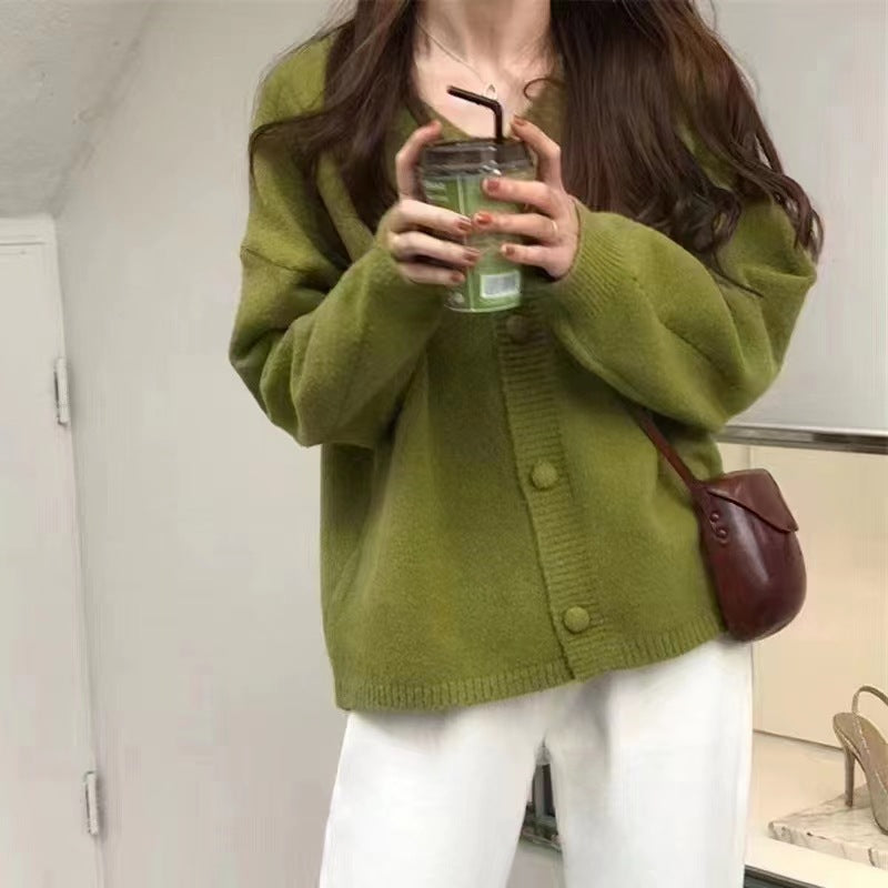 Damen Flauschiger Strickcardigan mit Knopfleiste und weitem Schnitt EB