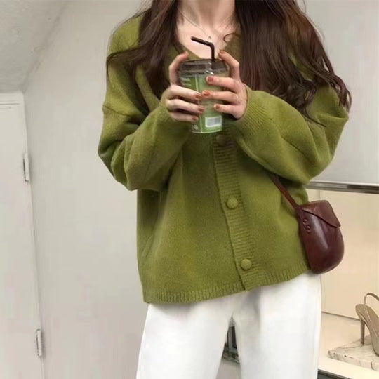 Damen Flauschiger Strickcardigan mit Knopfleiste und weitem Schnitt EB