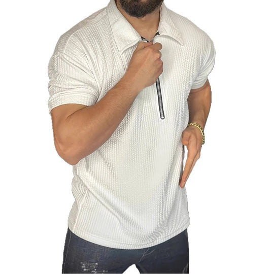 Herren Kurzarmpullover mit strukturiertem Design und modernem Reißverschluss EB