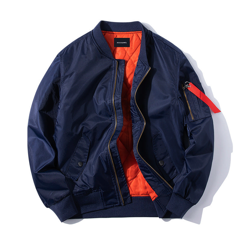 Men's  pilot-style insulated zip-front bomber with quilted lining sleeve utility pocket and snap waist pockets EB