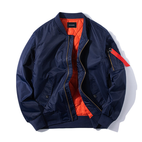 Men's  pilot-style insulated zip-front bomber with quilted lining sleeve utility pocket and snap waist pockets EB
