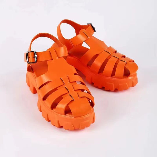 Damen  robuste Plateau-Sandalen mit mehreren Zier- und Komfortriemen, verstellbarer Metall-Schnalle und profiliertem Traktorabsatz EB