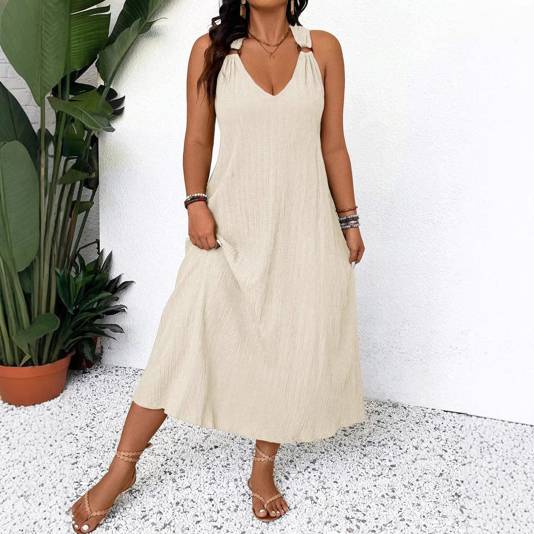 Damen Maxikleid mit schickem V-Ausschnitt und lässigen Trägern EB
