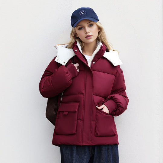 Damen gefütterte Pufferjacke mit großzügigen Taschen und abnehmbarer Kapuze EB
