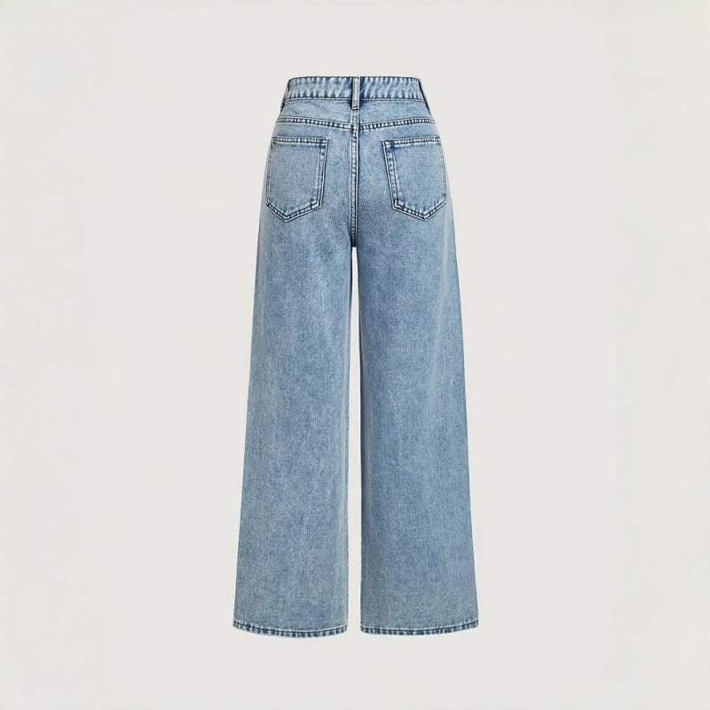 Damen Elegante High-Waist Jeans im weiten Schnitt mit glitzerndem Detail EB