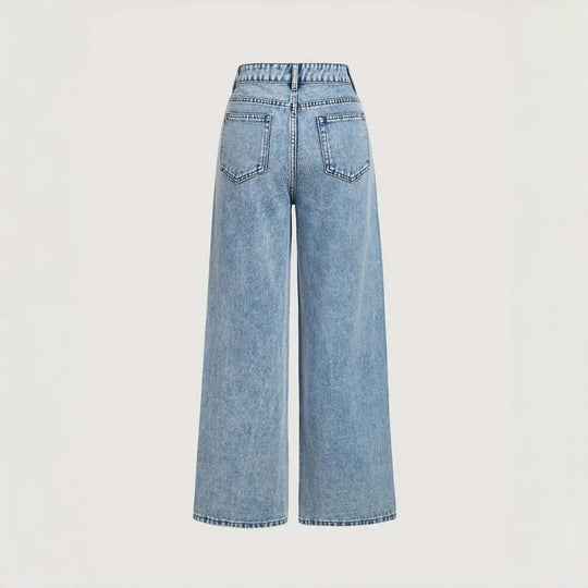 Damen Elegante High-Waist Jeans im weiten Schnitt mit glitzerndem Detail EB