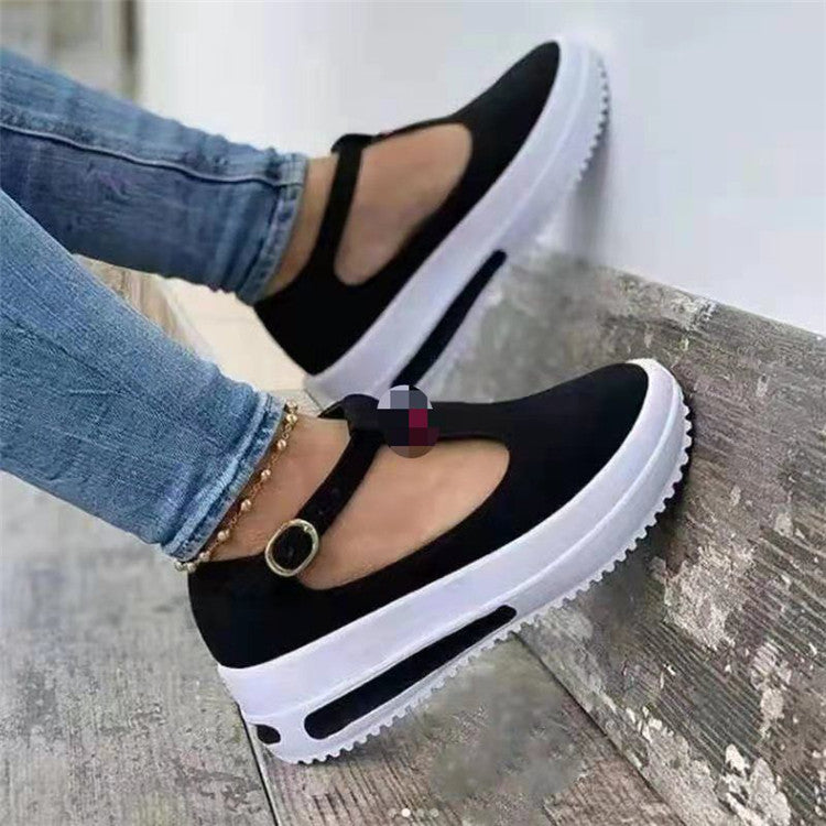 Damen Plateau-Sneaker mit modischem Schnallenverschluss und luftiger Sohle EB