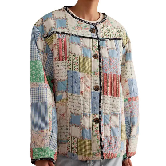 Damen Gestepptes Patchwork-Bomberjacke EB
