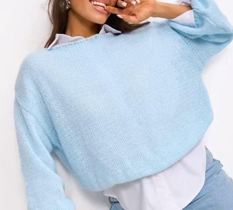 Damen lässiger Oversize-Pullover mit ballonförmigen Ärmeln und strukturiertem Maschenmuster EB