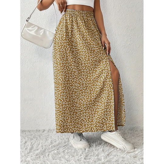 Damen Maxirock mit floralem Muster und seitlichem Schlitz EB