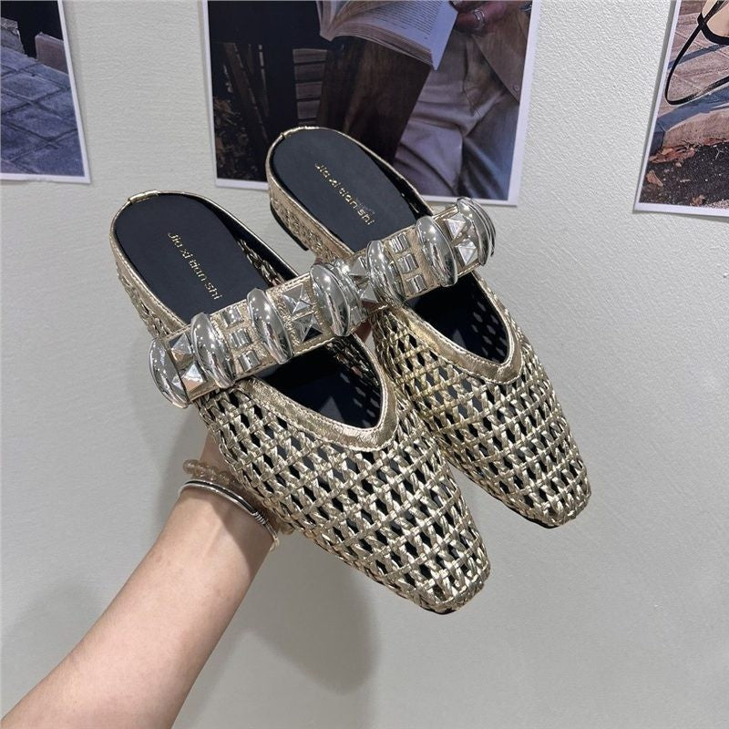 Damen modische Mules mit dekorativem Riemen EB