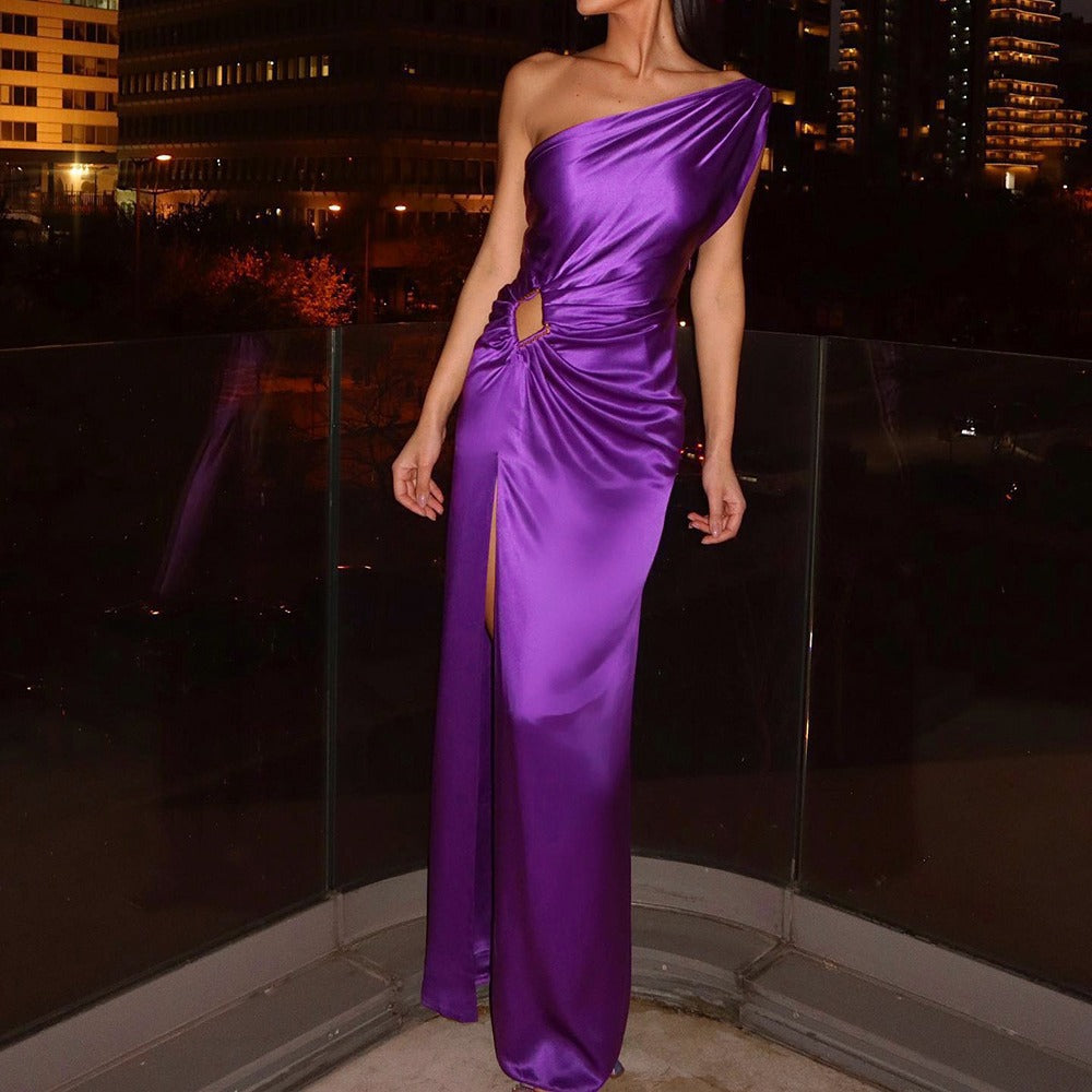 Damen glamouröses Abendkleid mit asymmetrischem Schnitt und schimmerndem Effekt EB