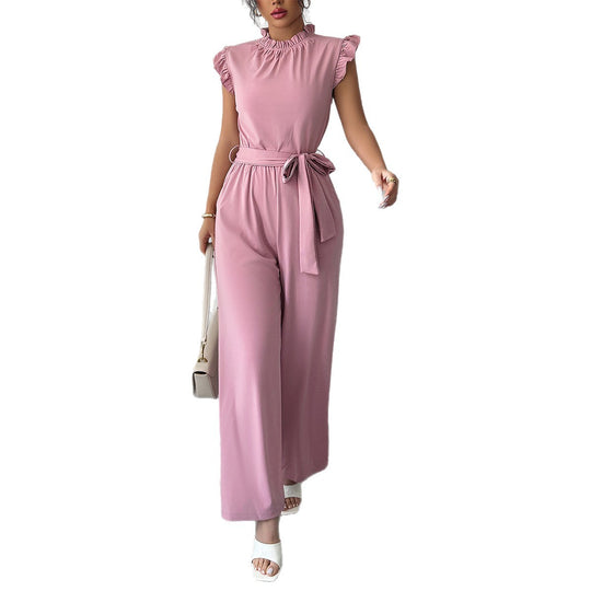 Damen Eleganter Jumpsuit mit Rüschendetails und Rückenausschnitt EB