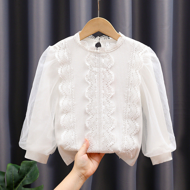 Mädchen elegante Bluse mit romantischem Spitzenbesatz EB