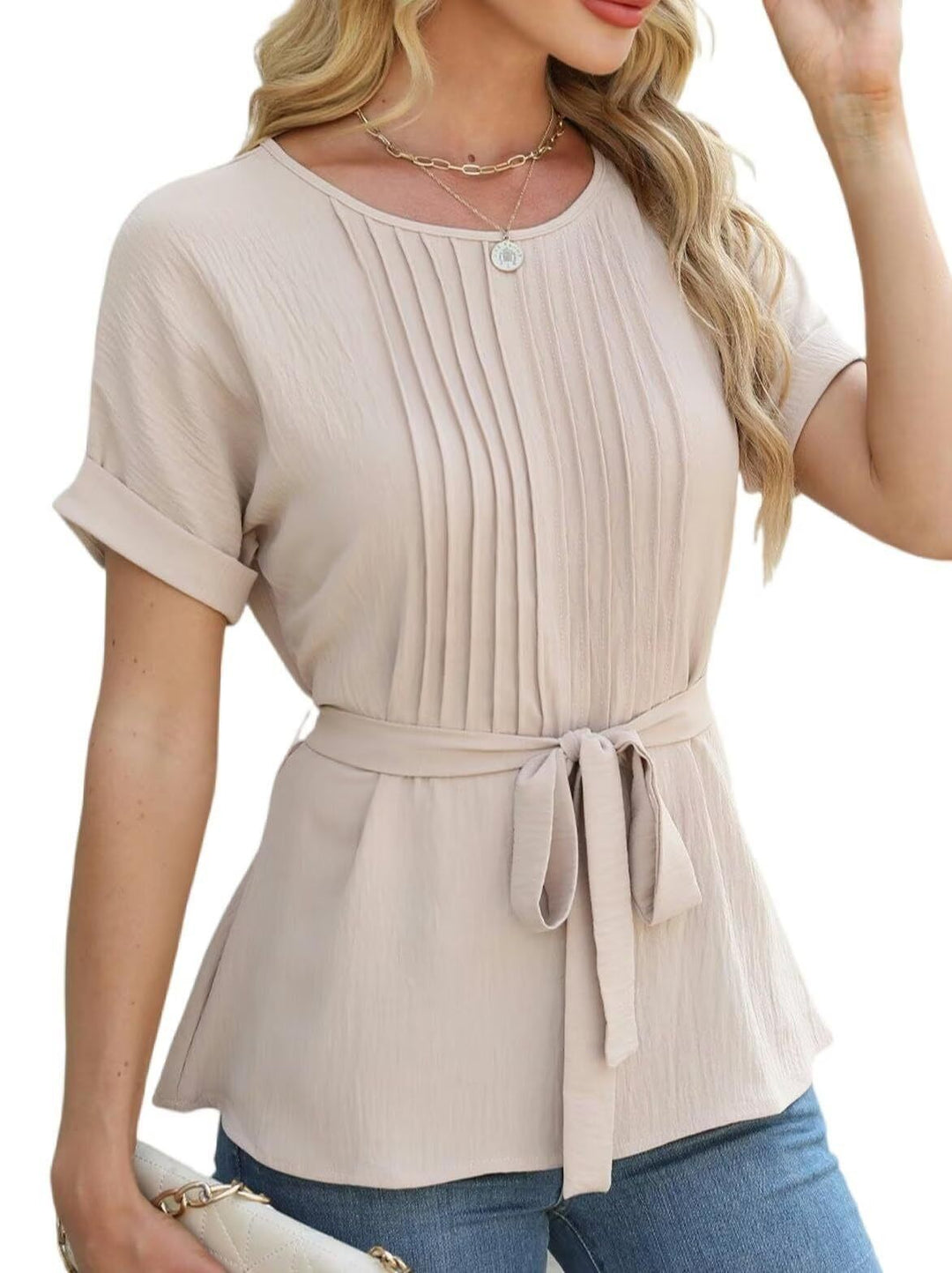 Damen Bluse mit Rüschendetails und seitlichem Gürtel R&B