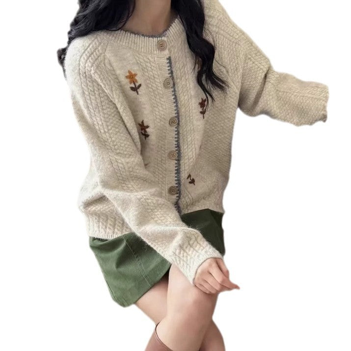 Damen Strickjacke mit floralem Design und hochwertigen Knopfdetails EB