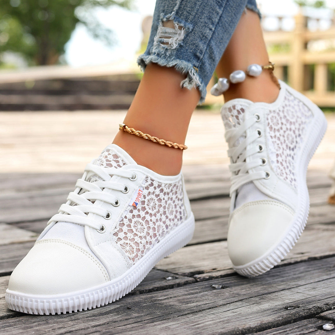 Damen modische Schnürschuhe mit floraler Spitze EB