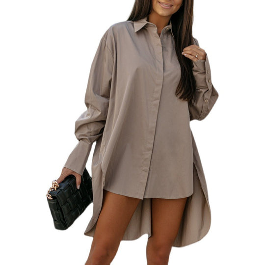 Damen nan Oversize-Hemdblusenkleid mit Ballonärmeln, verdeckter Knopfleiste und hohen Seitenschlitzen EB