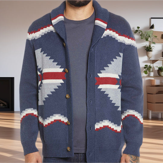 Herren Strickjacke im modernen Ethno-Design mit praktischen Knöpfen EB