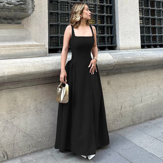 Damen Elegantes Abendkleid mit quadratischem Ausschnitt und fließendem Rock EB