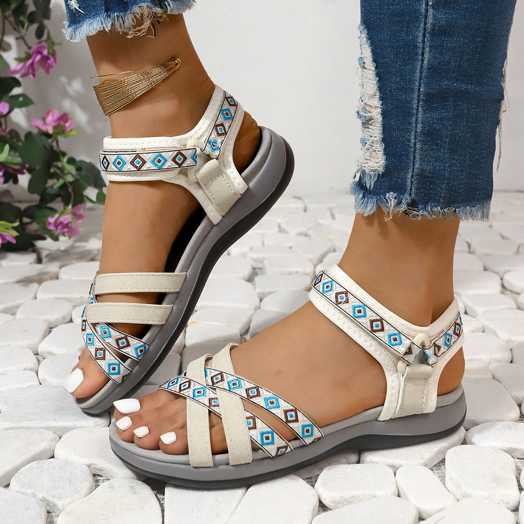 Damen Komfortable Riemensandalen mit modischem Ethno-Muster EB