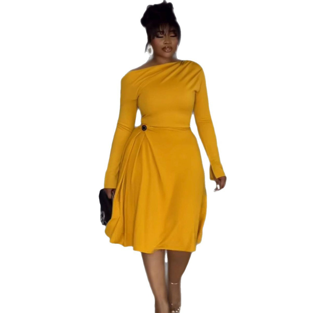 Damen Elegantes Wickelkleid mit asymmetrischem Design und stylischem Knopf EB