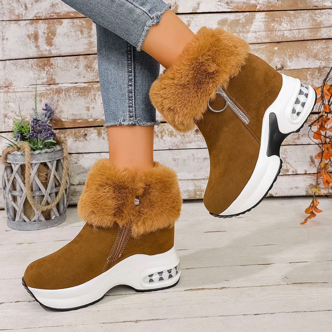 Damen Winterliche Sneaker-Stiefel mit flauschigem Kunstfellkragen und innovativer Sohle EB