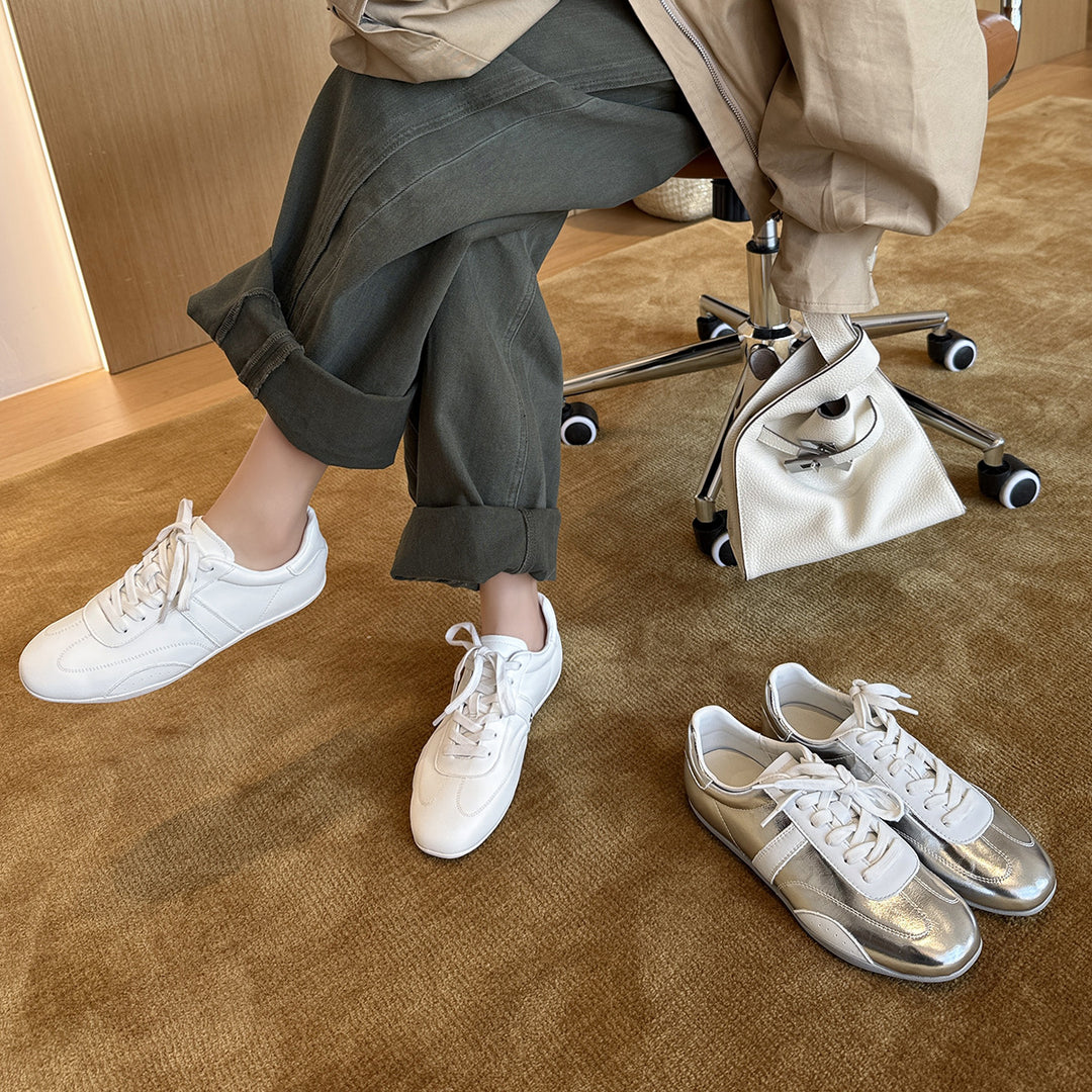 Damen Sportliche Leder-Sneaker mit Kontrastnähten und atmungsaktivem Innenfutter EB