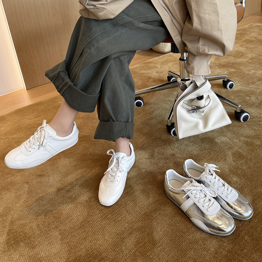Damen Sportliche Leder-Sneaker mit Kontrastnähten und atmungsaktivem Innenfutter EB
