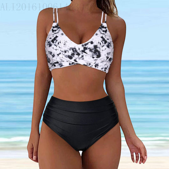 Damen Trendiger Hochschnitt-Bikini mit Raffung EB