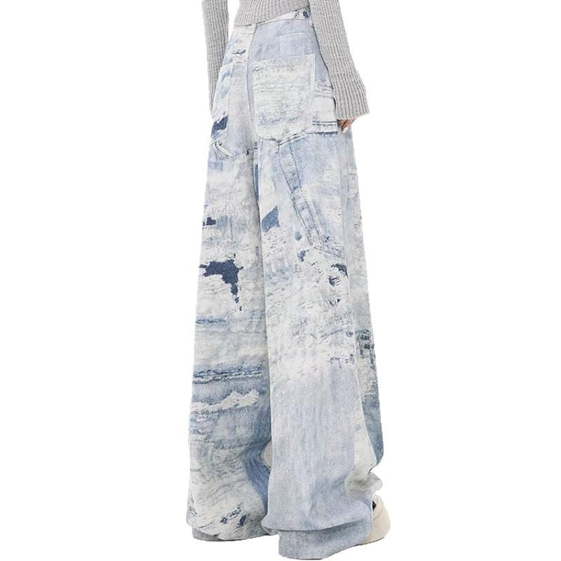 Damen Weite Jeanshose im kreativen Kunstdesign EB