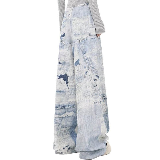 Damen Weite Jeanshose im kreativen Kunstdesign EB