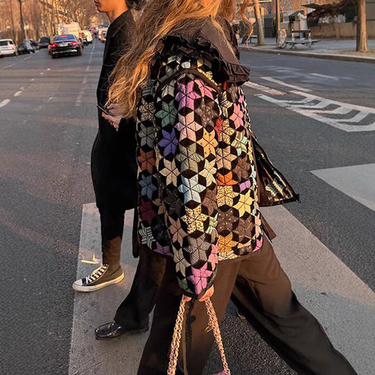 Damen gesteppte Freizeitjacke mit kreativen Hexagon-Design EB