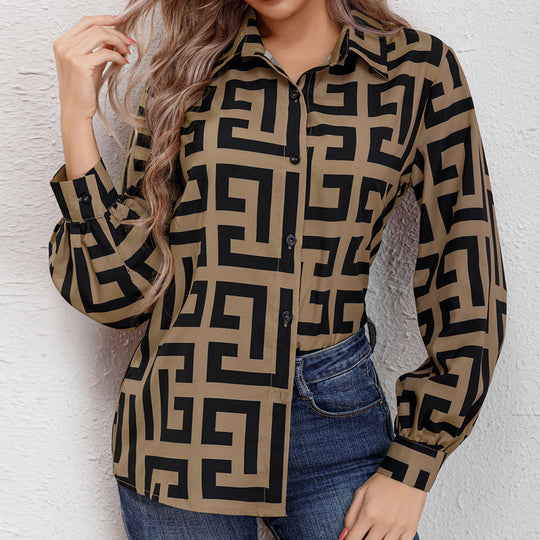 Damen Bluse mit floralen Muster und klassischem Kragen EB
