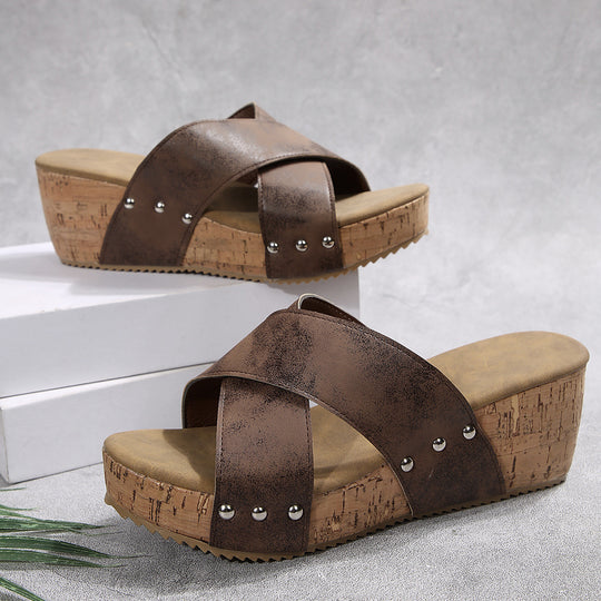 Damen Wedge-Sandalen mit elastischem Obermaterial und rutschfester Sohle EB