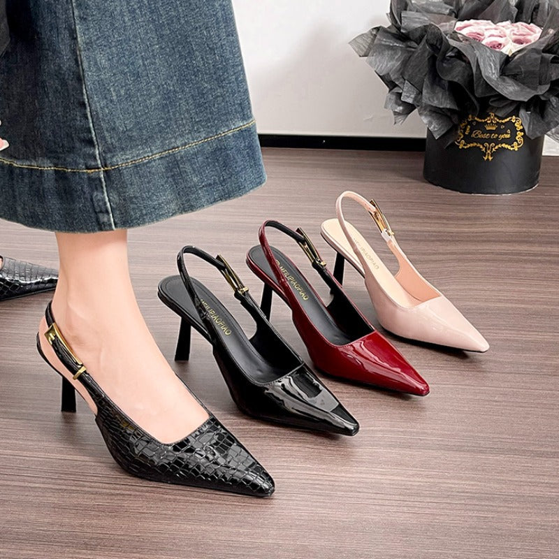 Damen Slingback-Pumps mit eleganter Schlangenlederstruktur EB