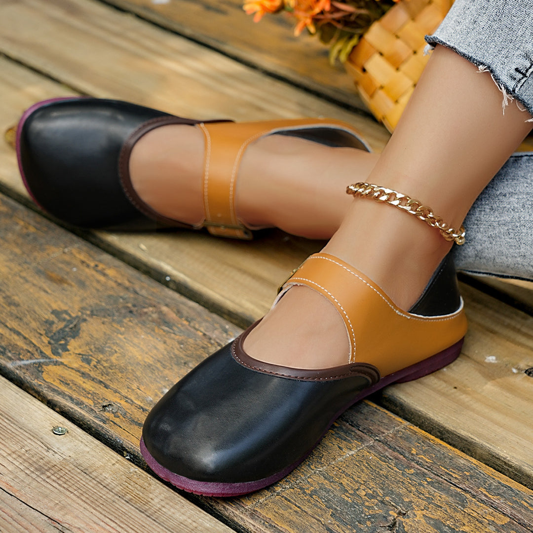 Damen bequeme Ballerinas mit verstellbarem Schnallenverschluss EB