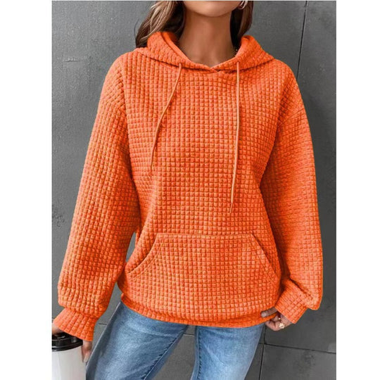 Damen Waffelstruktur Hoodie mit Kängurutasche und lässigem Schnitt EB