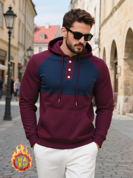 Herren modischer Kapuzenpullover mit strukturiertem Gewebe und praktischen Knopfdetails EB